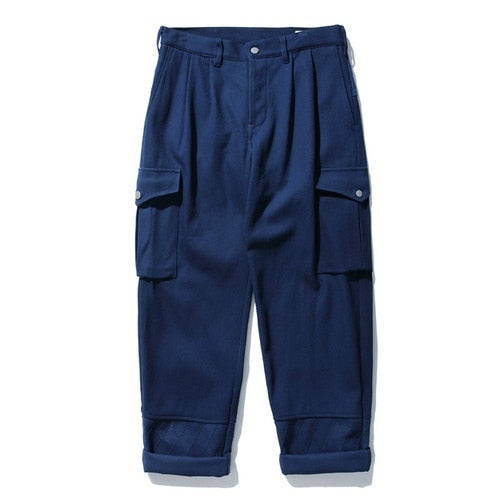 Saucezhan Sashiko Men Pants Multi pocket Cotton Trousers Baker Pants