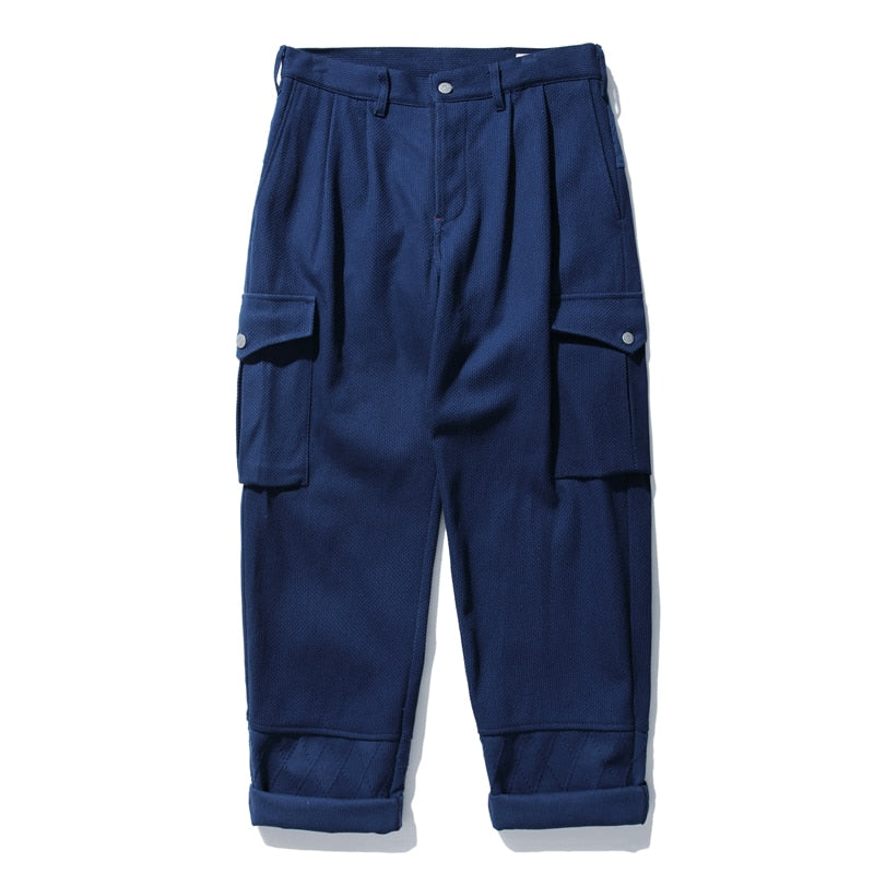 Saucezhan Sashiko Men Pants Multi pocket Cotton Trousers Baker Pants
