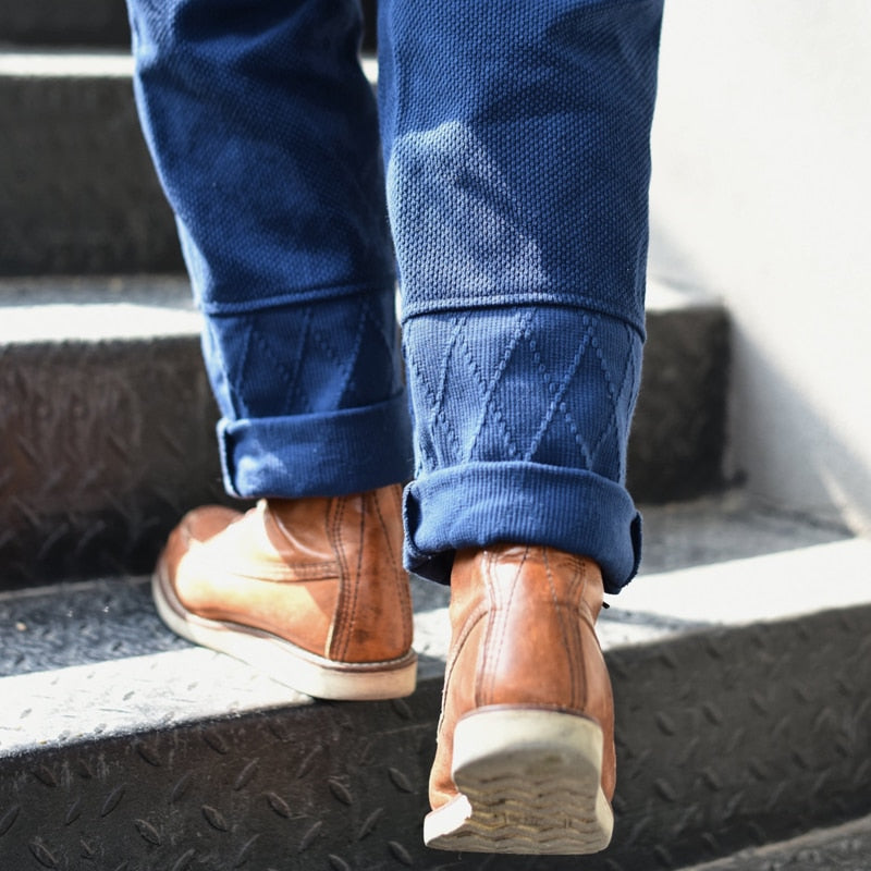 Saucezhan Sashiko Men Pants Multi pocket Cotton Trousers Baker Pants