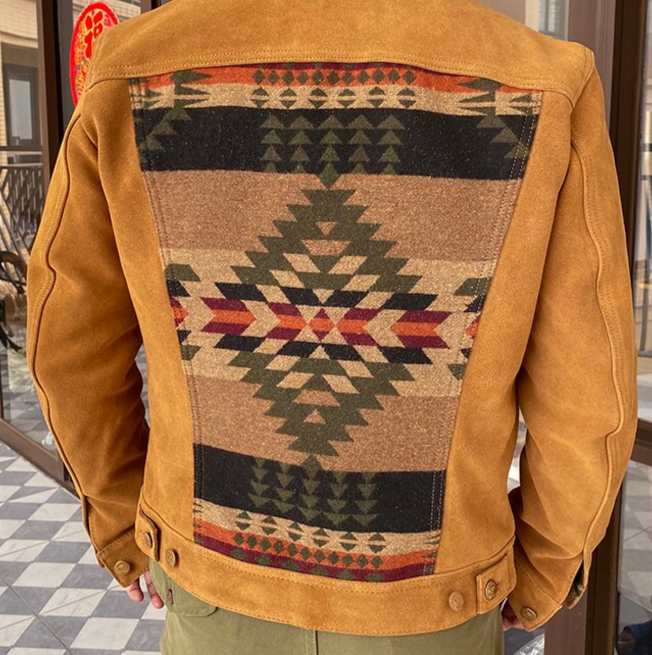 Indigenous Pattern Leather Jacket