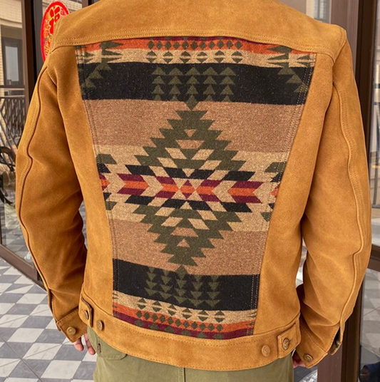 Indigenous Pattern Leather Jacket