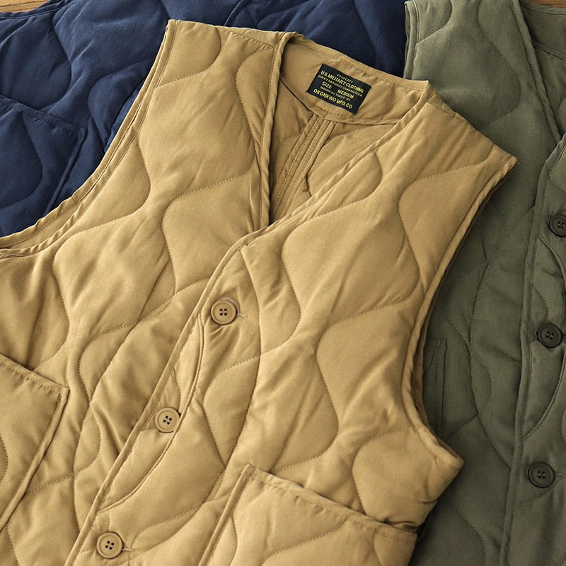 Mens Vintage Military Quilted Vest Men Cotton | Men's