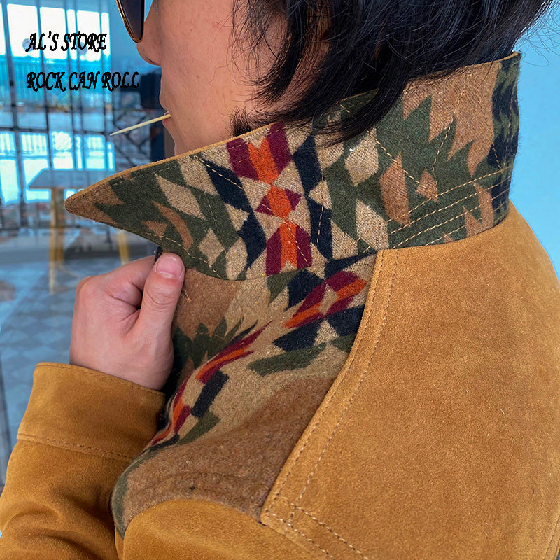 Indigenous Pattern Leather Jacket