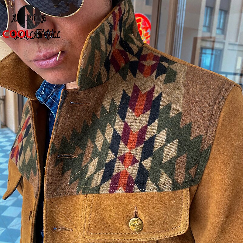 Indigenous Pattern Leather Jacket
