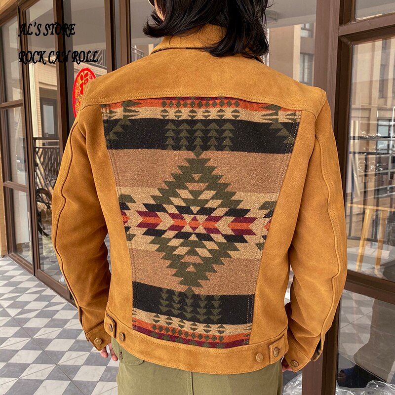 Indigenous Pattern Leather Jacket