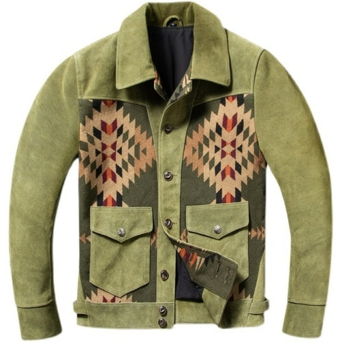 Vintage Printed 100% Leather Coat