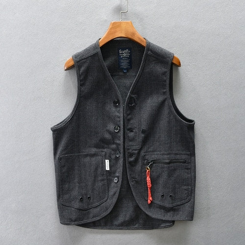 Z208 Winter Fall Fashion Men's Vintage V neck Sleeveless Pocket