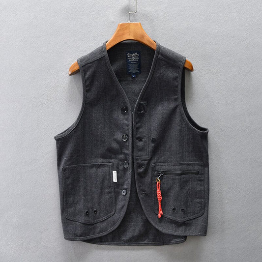 Z208 Winter Fall Fashion Men's Vintage V neck Sleeveless Pocket