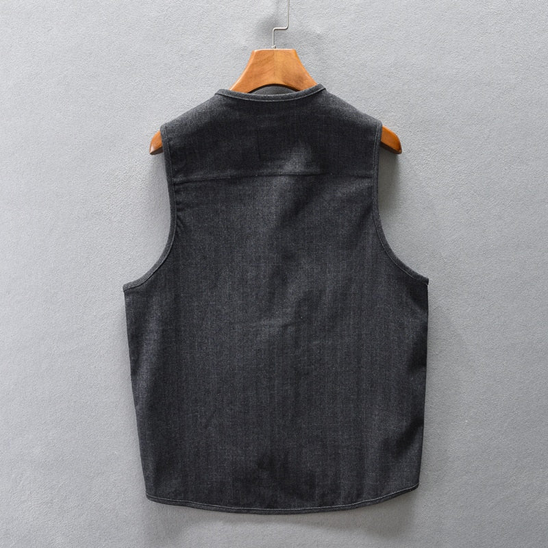 Z208 Winter Fall Fashion Men's Vintage V neck Sleeveless Pocket