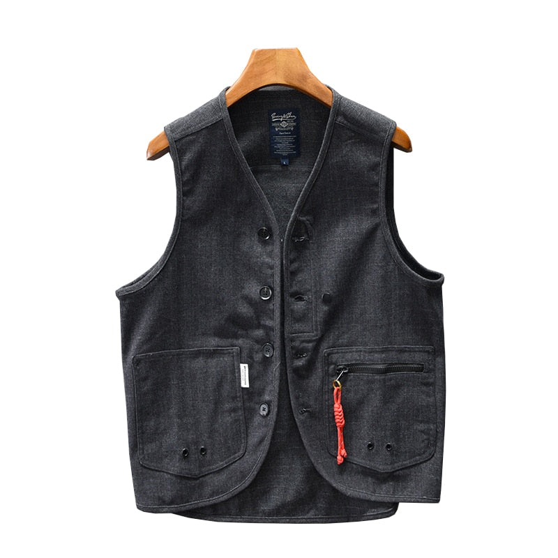 Z208 Winter Fall Fashion Men's Vintage V neck Sleeveless Pocket