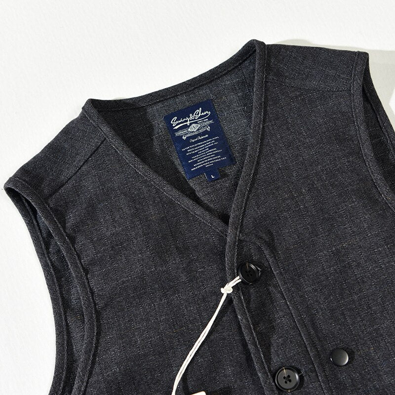 Z208 Winter Fall Fashion Men's Vintage V neck Sleeveless Pocket